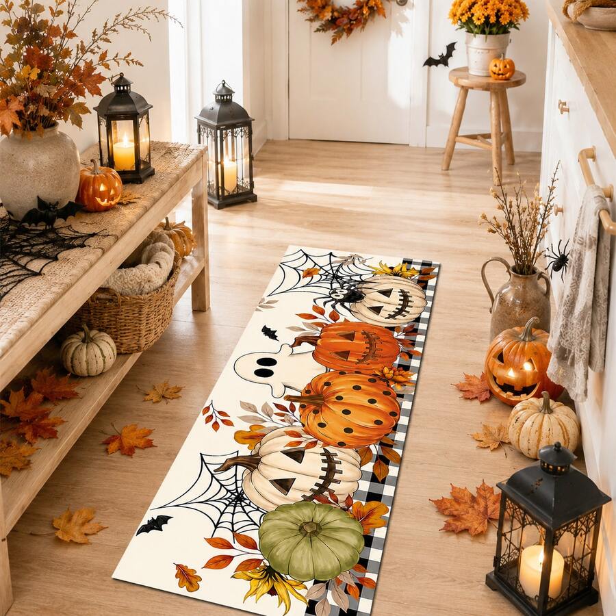 1/2pcs Halloween Pumpkin & Ghost Pattern, Vintage Diatomaceous Earth Bath Mat, Super Absorbent, Non-Slip, Perfect For Bathroom, Kitchen And Dining Room, Quick Drying, Machine Washable, Perfect Gift For Home Decor And Bathroom Mat - Multicolor - View 1