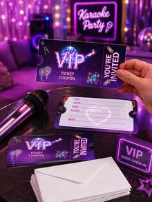 VIP Music Birthday Party Invitations With Envelopes, Purple Neon Fill-In-The-Blanks Ticket Cards, Suitable For Girls, Teens, Karaoke, Disco And Dance Parties, Writable Concert Style Invitation Tickets, Applicable For Pop Star, Neon, Pajama And School Party Celebrations - Neon - View 3