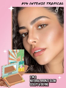 MISSLYN 2Pcs FLIRTY FLUSH Powder Blush & INTENSE TROPICAL Bronzing & Contouring Powder Set, Silky Blendable Pigment, Natural Warm Glow, Face Palette Cheek/Contour, Daily/Travel/Summer, Y2K/Soft Glam/Sun-Kissed/Tropical, Halloween Makeup - #02+#14 - View 3