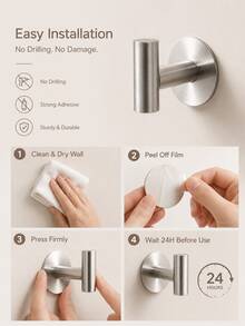 3pcs Stainless Steel Self-Adhesive Wall Hooks, No Drilling Required, Suitable For Bathroom, Entryway, Kitchen, Closet, Hanging Storage Organization, Space-Saving, Home Storage, Waterproof, Rust-Proof, Modern Minimalist Design, Gold/Silver/Black Optional - View 3