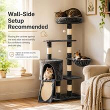 Luxury 5-Tier Cat Tree With Hammock & Condo Tall Plush Activity Centre With Sisal Scratching Posts Stable Base For Indoor Cats - Black - View 2