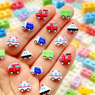 30/66pcs Mixed Mini Car Resin Rhinestone Decor, Various Car-Themed Artistic Embellishments, Scrapbooking, Hair Clips, Jewelry Making, Christmas/Halloween Nail Art Theme Decorations