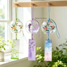 1pc Japanese Style Glass Wind Chime, Floral Printed Hanging Ornament With Paper Tassel For Window Home Patio Garden Decor - Japanese Wind Chime - View 1