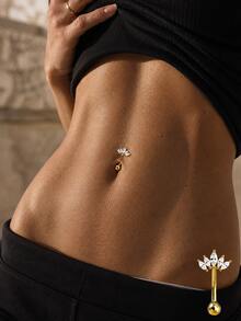 S925 Sterling Silver Navel Ring, Rhinestone Crown Design, Fashionable Luxury Women's Navel Jewelry - Single - View 1