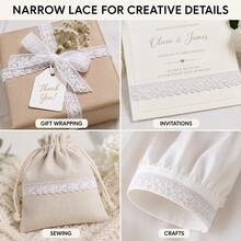 White Lace Sewing Trim, 5 Yards Polyester Floral Lace Ribbon, Decorative Wavy Edge, Suitable For Crafts, Weddings, Gift Wrapping And Clothing - White - View 3