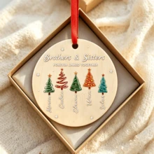 Custom Festive Christmas Tree Ornament, Personalized Brothers And Sisters Name Decor, Hanging Decoration For Family Gift Giving And Holiday Party Favors, Customized Xmas Ornament With 1-5 Names, Customizable Holiday Keepsake Gift. - Style C - View 5