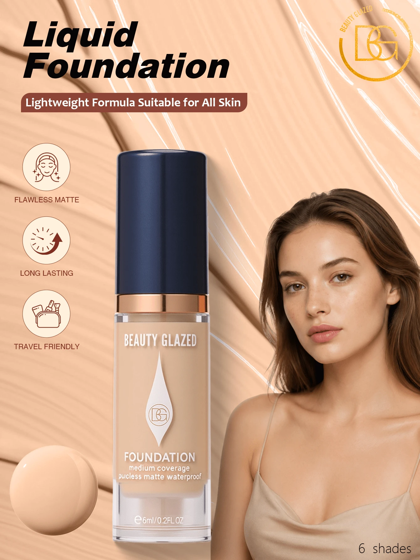 beauty glazed Long-Lasting Waterproof Concealing Moisturizing Matte Foundation, Provides Perfect Flawless Smooth Texture - #104 - View 1