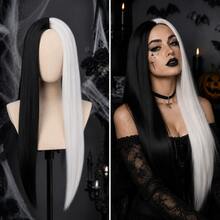 Short Half Black Half White Wig - 12 Inch Curly Wavy Shoulder Length Macaron Color Synthetic Fiber Cosplay Wig - Heat Resistant, Suitable For Halloween, Christmas, Carnival Party - Multicolor - View 7
