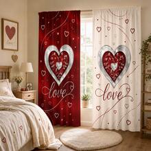 2pcs Romantic Heartfelt Curtains For Valentine's Day, Featuring Contrasting Heart-Shaped Love Prints. This Is The Perfect Gift For Your Loved One And Is Suitable For Home Decoration In Bedrooms, Living Rooms, Kitchens, Hotels, Apartments, Etc. - Multicolor - View 5