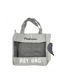 4 Colors Available, This Portable Pet Tote Bag Combines Canvas And Breathable Mesh, Featuring Minimalist Letter Print And Side Drawstring Ventilation, Perfect For Carrying Small Cats Or Dogs For Daily Outings - Multicolor - View 15