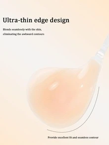 1pc Spaghetti Strap Spoon-Shaped Silicone Breast Pad With Transparent Adjustable Detachable Neck Strap, Self-Adhesive Support Padding, Lightweight Soft Camisole, Sleeveless Dress And Exposed Neckline Daily Wear, Suitable For Adjustable Neckline Invisible Push-Up Bra, Soft Inner Layer For Skin Care, Perfect For Party Dresses And Everyday Wear - Thick style - View 2