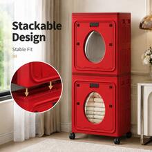 Foldable Clothes Storage Box Cabinet, Large Capacity Bedroom Wardrobe Organizer Box With Flip-Top Front Door For Clothes And Blankets - Red - View 10