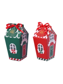 30pcs Red/Green Christmas House-Shaped Gift Box, Includes Red Ribbon And Christmas Tree Card. Ideal For Christmas Gift Wrapping, Table Decorations, Holiday Gift Wrapping, And Themed Party Decorations. Perfect For Christmas And Themed Parties. - Multicolor - View 10