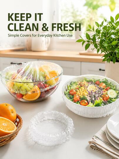 600PCS Clear Disposable Elastic Food Covers, Stretch Bowl Covers For Fresh Keeping & Food Storage, Fits Bowls, Plates, Fruits, Leftovers & Kitchen Essentials