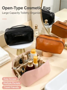 Portable Handheld Makeup Travel Bag, Multi-Layer Compartment PU Toiletry Storage Bag, Large Capacity Pillow-Style Cosmetic Organizer - Multicolor - View 3