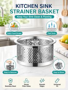 Stainless Steel Sink Strainer, Featuring Fine Honeycomb Basket And Center Handle Design, Anti-Clogging, Easy To Pour And Clean, Practical Kitchen Sink Debris Filter, Essential Home Kitchen Accessory - Silver - View 10