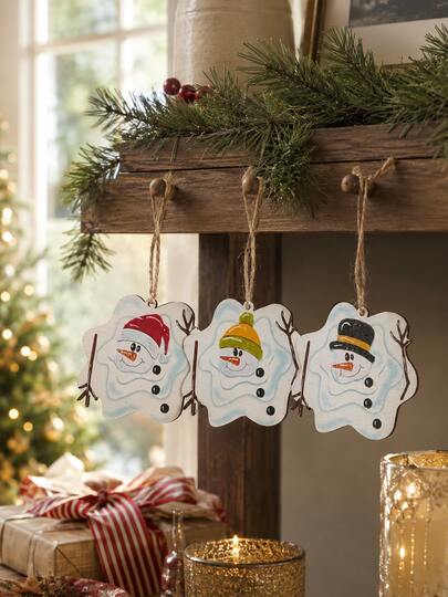 3pcs Vintage Christmas Snowman Tree Hanging Ornaments, Wooden Snowman Shaped Pendant, Asymmetrical Painted Snowman Hanging Decor, Three Styles Of Hat Snowman Christmas Decoration, Jute Rope Wooden Slice Pendant, Christmas Tree Wooden Hanging Ornament, Snowman Christmas Tree Hanging Decor, Winter Holiday Hanging Decoration, Farmhouse Style Christmas Pendant, Country Style Snowman Hanging Decor, Christmas Tree Branch Hanging Ornament, Snowman Pattern Holiday Decoration, Christmas Home Hanging Decor, Christmas Party Pendant, Holiday Gift Decoration, Winter Room Hanging Decor