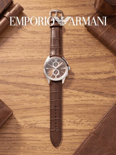 Jam Tangan Pria Armani AR11482, Casing Bulat Perak Mengkilap, Dial Kronograf Cokelat Tua, Aksesori Bergaya Retro untuk Penampilan Bisnis & Kasual Pria