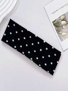 Women's Wide Polka-Dot Stretchy Headband (2-Piece Set) - French-Style Minimalist Non-Slip Hair Accessory (Black & White Summer Look) - Multicolor 1 - View 7