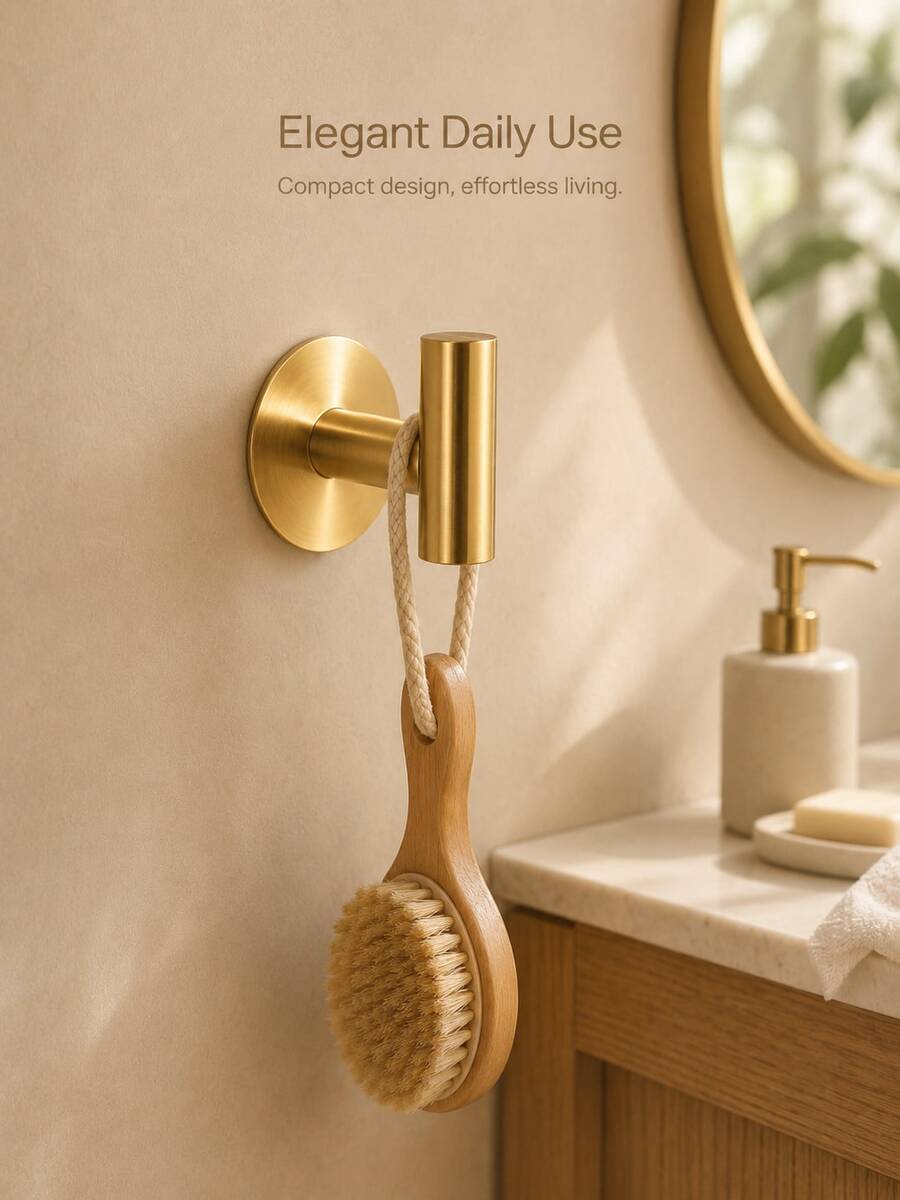 3pcs Stainless Steel Self-Adhesive Wall Hooks, No Drilling Required, Suitable For Bathroom, Entryway, Kitchen, Closet, Hanging Storage Organization, Space-Saving, Home Storage, Waterproof, Rust-Proof, Modern Minimalist Design, Gold/Silver/Black Optional - View 1