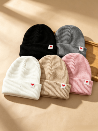Autumn/Winter Children's Knitted Hat, Baby Knit Cap, Toddler Hat With Heart Pattern, Versatile Knitted Hat