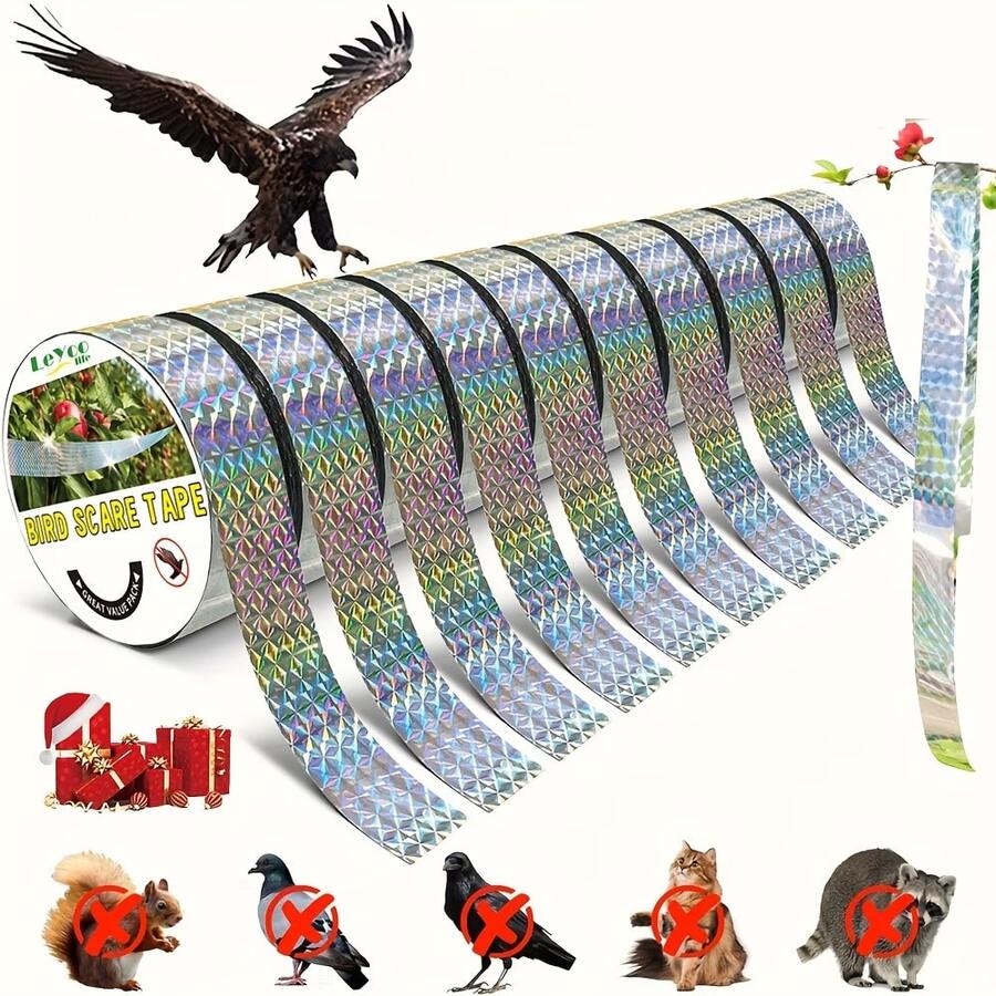 1/2/5 Rolls Bird Repellent Reflective Tape (50.00m/Roll) | Bird Repellent Reflective Tape | Double-Sided Reflective Tape, Suitable For Orchards And Vegetable Gardens, Home Yards, Farm Orchards, Outdoor Spaces And Christmas Decoration Scenes, Outdoor Space Bird Repellent Solution, And Easy To Use - One Size - View 1