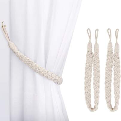 Set Of 2 Bohemian-Style Braided Cord Curtain Tiebacks; Curtain Holders; For Home And Office Curtains; Home Decor; Curtain Accessories; Compatible With Curtains, Door Curtains, And Sheer Curtains Of Various Sizes
