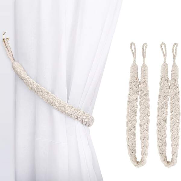 Set Of 2 Bohemian-Style Braided Cord Curtain Tiebacks; Curtain Holders; For Home And Office Curtains; Home Decor; Curtain Accessories; Compatible With Curtains, Door Curtains, And Sheer Curtains Of Various Sizes