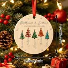 Custom Festive Christmas Tree Ornament, Personalized Brothers And Sisters Name Decor, Hanging Decoration For Family Gift Giving And Holiday Party Favors, Customized Xmas Ornament With 1-5 Names, Customizable Holiday Keepsake Gift. - Style C - View 2