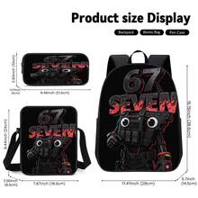 Cool Black Tactical Mecha Robot 2D Print 3-Piece Backpack Set, Large Capacity Backpack, Crossbody Bag, Pencil Case, Adjustable Wide Breathable Shoulder Straps, Side Mesh Pockets, Water Bottle Holder, Personalized Daily Commute Outdoor Storage Bag Set - Printed Bag - View 3
