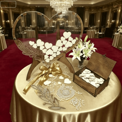 1 Set Heart-Shaped Guest Book With Wooden Box And 60, 80, 100 Wooden Pieces - Rustic Wedding Decor, Perfect For Anniversaries, Birthdays And Special Occasions, Ideal For Collecting Sincere Messages