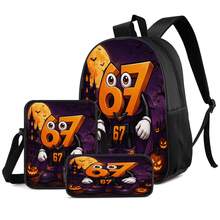 Bộ 3 món balo in 2D chủ đề Halloween, balo dung tích lớn, túi đeo chéo, hộp bút, dây đeo vai rộng thoáng khí tùy chỉnh, túi lưới bên hông đựng chai nước, bộ túi lưu trữ thời trang cho du lịch lễ hội, đi làm hàng ngày và dùng thường ngày - Túi in họa tiết - Xem 2