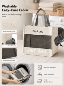 4 Colors Available, This Portable Pet Tote Bag Combines Canvas And Breathable Mesh, Featuring Minimalist Letter Print And Side Drawstring Ventilation, Perfect For Carrying Small Cats Or Dogs For Daily Outings - Multicolor - View 7