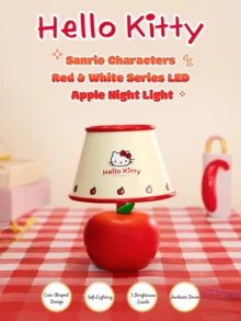 MINISO Sanrio Licensed Hello Kitty Apple LED Table Night Light, 3‑Level Adjustable Brightness Cute Vintage Desk Lamp, Rechargeable Decorative Bedside Lamp For Girls Room Gift - Apple - View 1