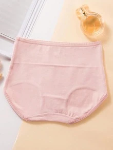 4pcs Plus Size Solid Color High Waist Cotton Women's Triangle Panties, Bodycon Casual Comfortable Underwear - Multicolor - View 5