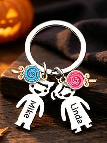 Halloween Custom Candy Keychain, Trick-Or-Treat Series. Personalized Engraved Stainless Steel Name Keychain, Custom Family Gift For Holidays - Silver - View 4