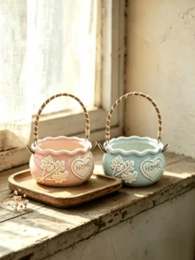 1PC Creative Personalized Succulent Small Handheld Flower Pot Ceramic Embossed Coarse Pottery Breathable Fresh Succulent Plant Gardening Potted Plant Desktop Decoration Home Decor Ornament - A - View 10