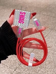 Premium Polka Dot Minimalist Text Pattern 1.4M Data Cable Protector Rope, Minimalist Apple Charger Protective Case, Compatible With 20W Phone 15 Charger And 16 ProMax Phone Data Cable Protector Cover, Anti-Bend, Anti-Cat Bite, Suitable For 13/14 Plus Data Cable Protector, Charger Protector, Christmas Gift - Multicolor - View 3