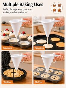 Handheld Batter Funnel With Handle, Single-Hand Controlled Cupcake Frosting Dispenser, Anti-Drip Baking Pouring Funnel, Suitable For Muffins, Pancakes, Waffles, Chocolate, Cookies, Macarons, Donuts, Cupcakes; Home DIY Dessert Breakfast Baking Tools, Reusable Easy To Clean Batter Dispensing Tool, Lightweight Non-Stick Batter Distribution Funnel - White - View 4