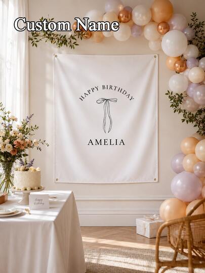 1 Peça Faixa de Aniversário Personalizada, Tapeçaria de Aniversário Personalizada, Bottom de Aniversário Feliz Personalizado, Decoração de Tecido com Nome Personalizado, Faixa Extra Grande com Nome Personalizado, Decoração de Bottom Estética Minimalista - Tapeçaria de Aniversário Hello Thirty com Laço Preto, Borda Plana com Ilhós de Metal nos Quatro Cantos, Adequado para Eventos de Festa em Casa, Celebrações Internas/Externas, Decoração de Festa de Aniversário, Cerimônia Adulta, Fácil de Pendurar, Especialmente Projetado para Celebrações de Aniversário