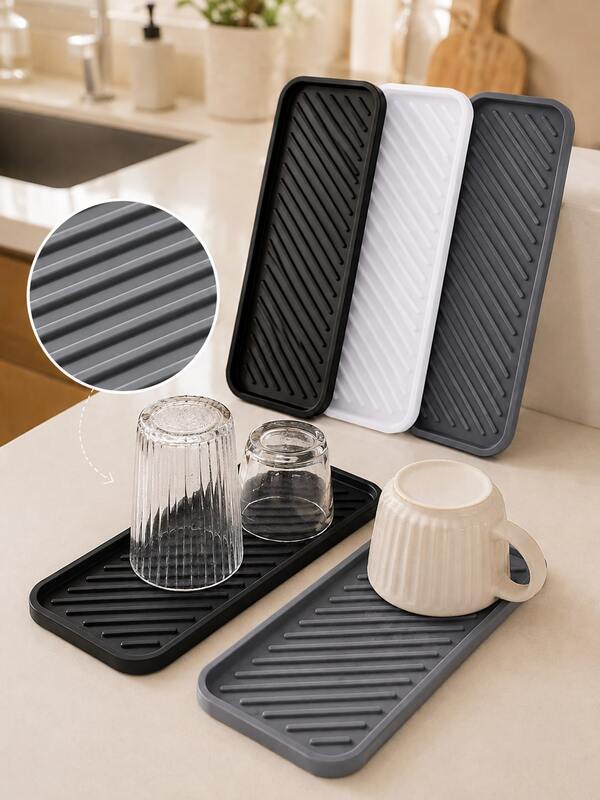 2pcs Sink Protection Mats, Sink Splash Guard, Silicone Waterproof Mat, Wash Basin, Minimalist Silicone Soap Holder, Bathroom Drain, Storage Divider, Kitchen Accessories, Bathroom Tray, Bathroom Tray
