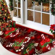 1pc Christmas Theme Semi-Circle Rug, Burgundy Background, Candy Cane, Snowflake, Bow, Christmas Element Print, Rich Christmas Holiday Vibe, Directly Boost Home Holiday Atmosphere, Hand-Cut With 1-5cm Error, Christmas Small Rug, Christmas Party Decoration, Christmas Semi-Circle Rug, Doormat, Small Rug, Welcome Mat, Rug, Mat, Outdoor Doormat, Kitchen Rug, Home Decor, Front Door Mat, Area Small Rug, Outdoor Mat, Home Decor, Area Rug, Garden Rug, Autumn/Winter Rug, Washable Rug - Multicolor - View 4