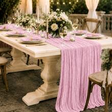 15 Packs Light Pink Cheesecloth Table Runner, Gauze Table Runner 35*120 Inch Sheer Crinkled Boho Rustic Table Runner For Wedding Party, Baby Shower, Birthday, Bridal Shower, Thanksgiving, Friendsgiving, Engagement Party, Home Decor - Light Pink - View 2