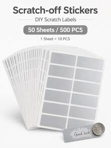 50pcs Large Capacity Scratch-Off Reveal Stickers, Silver DIY Scratch-Off Stickers, Self-Adhesive Reveal Stickers, Suitable For Cards, Gifts, Games, Rewards, Party Favors And Creative Crafts - A - View 10