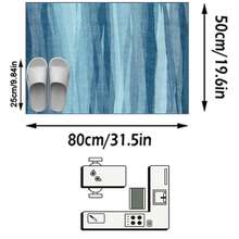 1PC Watercolor Gradient Blue Vertical Stripe Area Rug, Modern Art Style Faux Cashmere Rectangular Asymmetrical Brushstroke Texture Machine Washable Mat, Suitable For Living Room Bedroom Study Home Decor - Multicolor - View 17