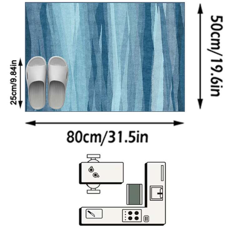 1PC Watercolor Gradient Blue Vertical Stripe Area Rug, Modern Art Style Faux Cashmere Rectangular Asymmetrical Brushstroke Texture Machine Washable Mat, Suitable For Living Room Bedroom Study Home Decor - Multicolor - View 17