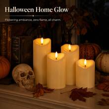 5pcs Flameless Flickering LED Cylinder Electronic Candles, Battery Operated, Suitable For Wedding Table Decor, Valentine's Day Proposal Decor, Halloween And Christmas Decor (Batteries Not Included) - Multicolor - View 3
