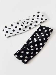 Women's Wide Polka-Dot Stretchy Headband (2-Piece Set) - French-Style Minimalist Non-Slip Hair Accessory (Black & White Summer Look) - Multicolor 1 - View 5