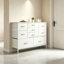 Bedroom Dresser With 9 Soft-Close Drawers, Versatile Storage Cabinet, Ideal As A TV Stand, 110 X 35 X 81 Cm - White - View 8