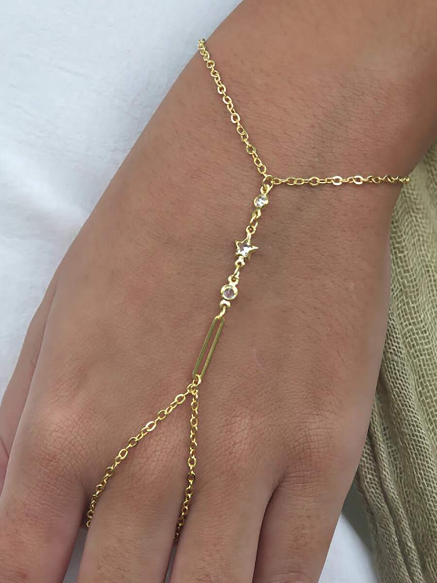1pc Minimalist Star Rhinestone Finger-Back Jewelry, Suitable For Women's Daily Wear, Dating, Gift-Giving, Casual Party - Rhinestones - View 1